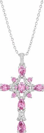 Savvy Cie Jewels STERLING SILVER.925 WHITE CZ AND RHODOLITE CZ CROSS PENDANT NECKLACE
