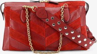 Valentino Garavani Womens Crossbody Bag Panthea Red Suede-Leather Shoulder Suede/leather