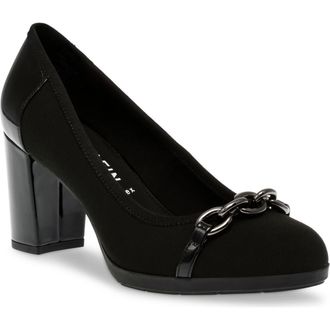 Anne Klein Celina Chain Block Heel Pump in Black Stretch at Nordstrom, Size 5.5