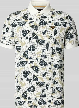PME Legend Slim Fit Poloshirt im Allover-Look in Offwhite, Gr&ouml;&szlig;e XXXL