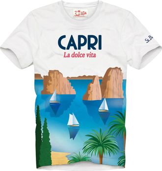 MC2 Saint Barth Man Cotton T-shirt With Capri Postcard Print