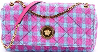 Versace Medusa Icon Chain Flap Bag Quilted Tweed East West