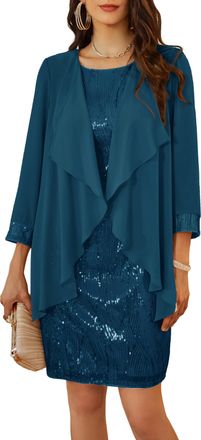 Grace Karin Women Christmas Holiday Dance Sleeveless Sequined Dress Sequined Round Neck Sleeveless A Line Dress Peacock Blue XXL