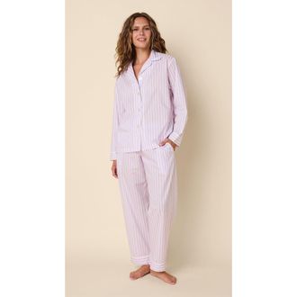 The Cats Pajamas Luxe Pima Pajama Set in Classic Stripe Lavender at Nordstrom, Size X-Small