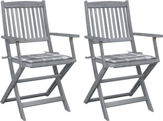 vidaXL Vidaxl - Sillas De Jard&iacute;n Plegables 2 Uds Madera Maciza Acacia Y Cojines