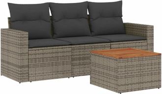 vidaXL Set De Sof&aacute;s De Jard&iacute;n 4 Pzas Y Cojines Rat&aacute;n Sint&eacute;tico Gris Vidaxl