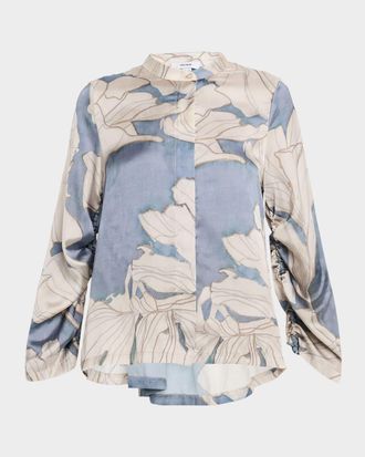 Reiss Gigi Cutout Floral-Print Satin Shirt
