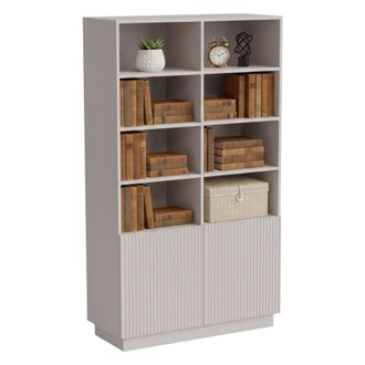 Dmora Librer&iacute;a Miniato, Estanter&iacute;a Con Compartimentos Abiertos Y Dos Puertas, Dise&ntilde;o Moderno Y Minimalista, 172x40 H100 Cm, Beige