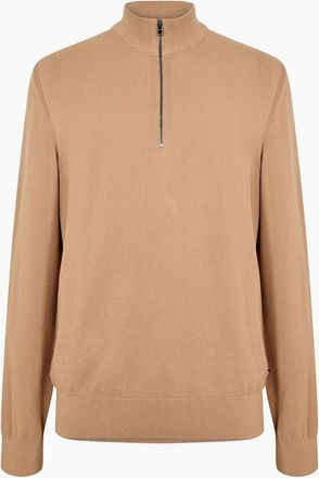 HUGO BOSS Mens Hbb Ebrando Black Zipped Crew Neck Jumper - Cream - Size: 2X large