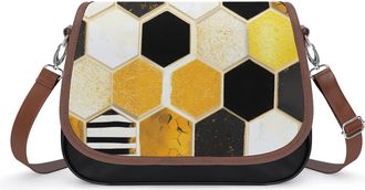 Generic Honeycomb Pattern Crossbody Bag Womens Handbag PU Message Bags Shoulder Purse with Adjustable Strap