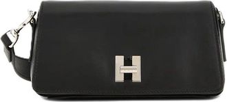 Hogan Black Leather Silver Logo-Clasp Shoulder Bag