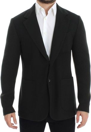 Dolce & Gabbana Mens Knit Sleeve Blazer Classic Fit - Dark Grey Cashmere - Size EU 48 (Mens)