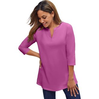 Jessica London Stretch Cotton Notch Neck Tunic in Deep Orchid at Nordstrom, Size Medium