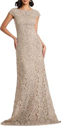 Tadashi Shoji Bateau Neck Lace Gown in Pumice at Nordstrom, Size 12