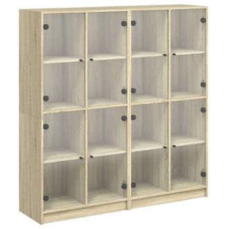 Berkfield Home Bookcase with Doors Sonoma Oak 136x37x142 cm Engineered Wood in Light Tan | Size: 136 x 37 x 142 cm