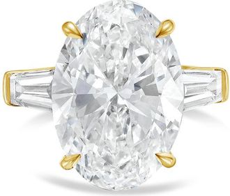 Diana M. Jewels 18kt yellow gold 8ct lab grown oval diamond ring with baguettes on the sides