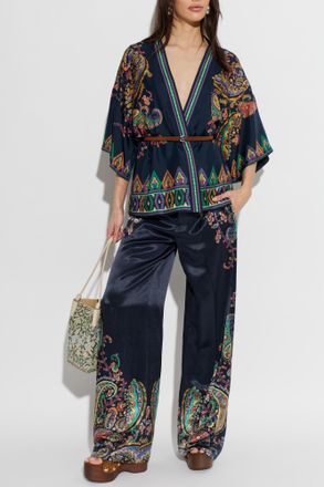 Etro Wide-leg Trousers, Womens, Navy Blue