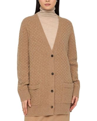 Lafayette 148 New York Basket Stitch Button Front 100% Cashmere Cardigan