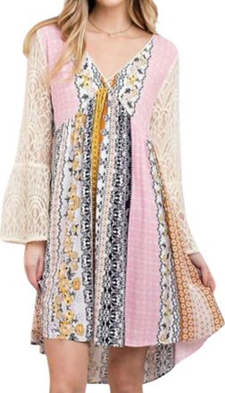 Greek Archaic Kori Mixed Print Lace Dress In Mustard