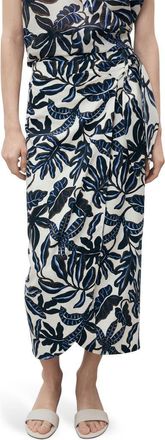 Mango Print Linen Blend Faux Wrap Midi Skirt in Ecru at Nordstrom, Size X-Large