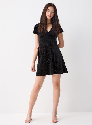 Twik Womens Mini-sparkles velvet crossover-neckline dress