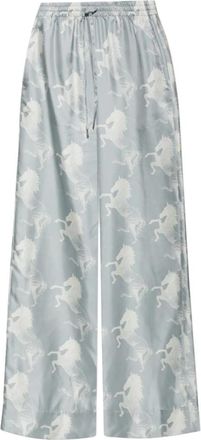 Stella McCartney Paardendruk Zijden Wijde Broek - Dames - Wijde Broeken - Grijs - S - Broeken