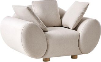 Beliani Sill&oacute;n Moderno Tapizado Patas De Madera De Caucho Tejido Trenzado Respaldo Acolchado Beige Claro Ringel