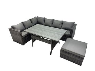 Fimous Outdoor PE Rattan Sofa Set with with Big Stool in Dark Grey