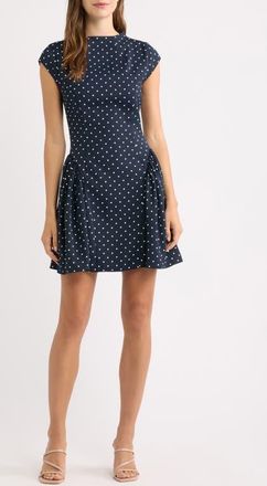 Odd Muse Dot Flare Minidress in Navy Polka Dot at Nordstrom, Size X-Large