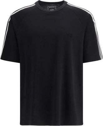Yohji Yamamoto T-shirt met korte mouwen en 3 strepen - Heren - T-shirts - Zwart - M - Wol - Tops