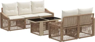 vidaXL Conjunto De Sof&aacute;s De Jard&iacute;n 6 Uds. Beige Y Blanco Crema Vidaxl