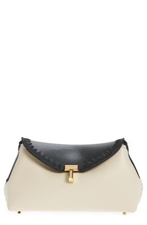 Toteme Mini T-Lock Leather Clutch in Black/Milk at Nordstrom