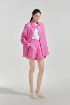 Bosideng Womens Silk Blend Summer Protection Relaxed Shirt - Pink - Size 10 UK