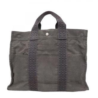 Herm&egrave;s Gray Canvas Tote Bag (Pre-Owned)