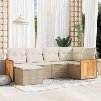 vidaXL Juego De Sof&aacute;s Jard&iacute;n Con Cojines 6 Pzas Rat&aacute;n Sint&eacute;tico Beige Vidaxl