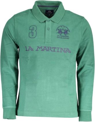 La Martina Polo met lange mouwen - Heren - Polos - Groen - XL - Katoen - Tops