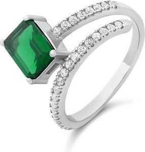 SHYMI Cubic Zirconia Bypass Statement Ring in Silver/Green at Nordstrom, Size 8