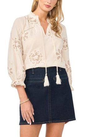 Vince Camuto Embroidered Tassel Tie Top in New Ivory at Nordstrom, Size Xx-Small