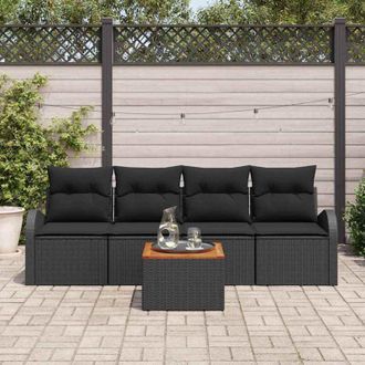 vidaXL Vidaxl - Conjunto De Sof&aacute; De Jard&iacute;n 5 Pcs Negro Polirat&aacute;n