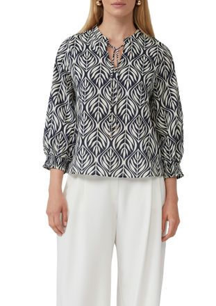 s.Oliver Black Label Langarmbluse S.OLIVER BLACK LABEL, Damen, Gr. 34, blau, Web, Obermaterial: 100% Baumwolle, bedruckt, regular fit taillenbedeckt, elastischer Bund, Blu