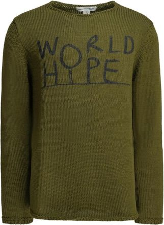 Comme Des Gar&ccedil;ons World Hope Grafiek Gebreide Trui - Heren - Ronde hals truien - Groen - XL - Truien & Vesten