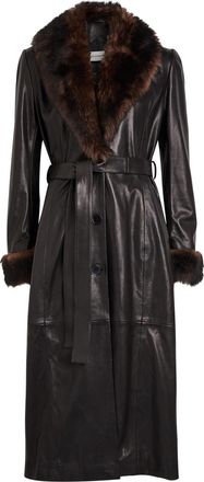 Nour Hammour Baez Fur-trim Leather Trench Coat - Black - 40 (UK12 / M)