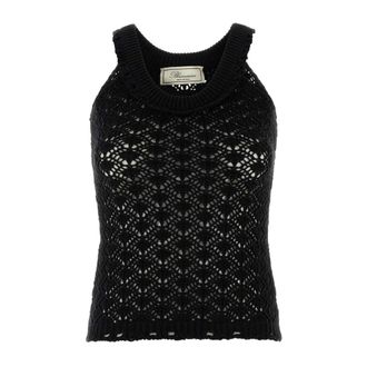 Blumarine Sleeveless Tops, female, Black, Size: S Top Traforato