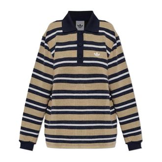 adidas Tops, Dames, Beige, 2Xs, Polyester, Gestreepte Gebreide Polo Top