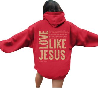 Generic Hoodies For Women Uk Christian Hoodies With Pockets Drawstring Men Women Love Like Jesus Letter Graphic Print Ladies Tops Pullover Loose Comfort Hoodi
