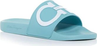 Ferragamo Womens Groovy Dual Gancini Slides In Blue
