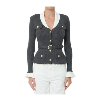 Self Portrait Ribbed Knit Cardigan - female - Self Portrait - Cardigans - Gray - M - Knitwear