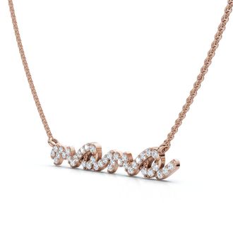 Pompeii3 Diamond Script Mama Pendant Gold Necklace 1 1/2 Wide Lab Grown