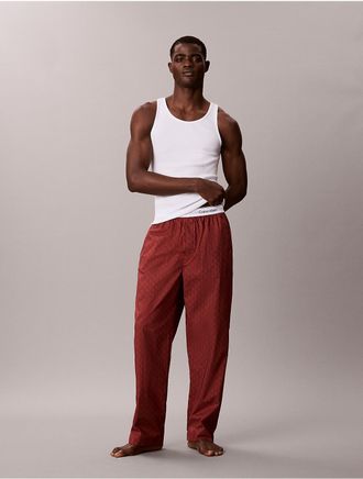 Calvin Klein Mens Cotton Poplin Sleep Pants - Red - XL