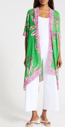 Nordstrom Rack Lightweight Print Ruana in Jade Fuchsia Petals at Nordstrom Rack